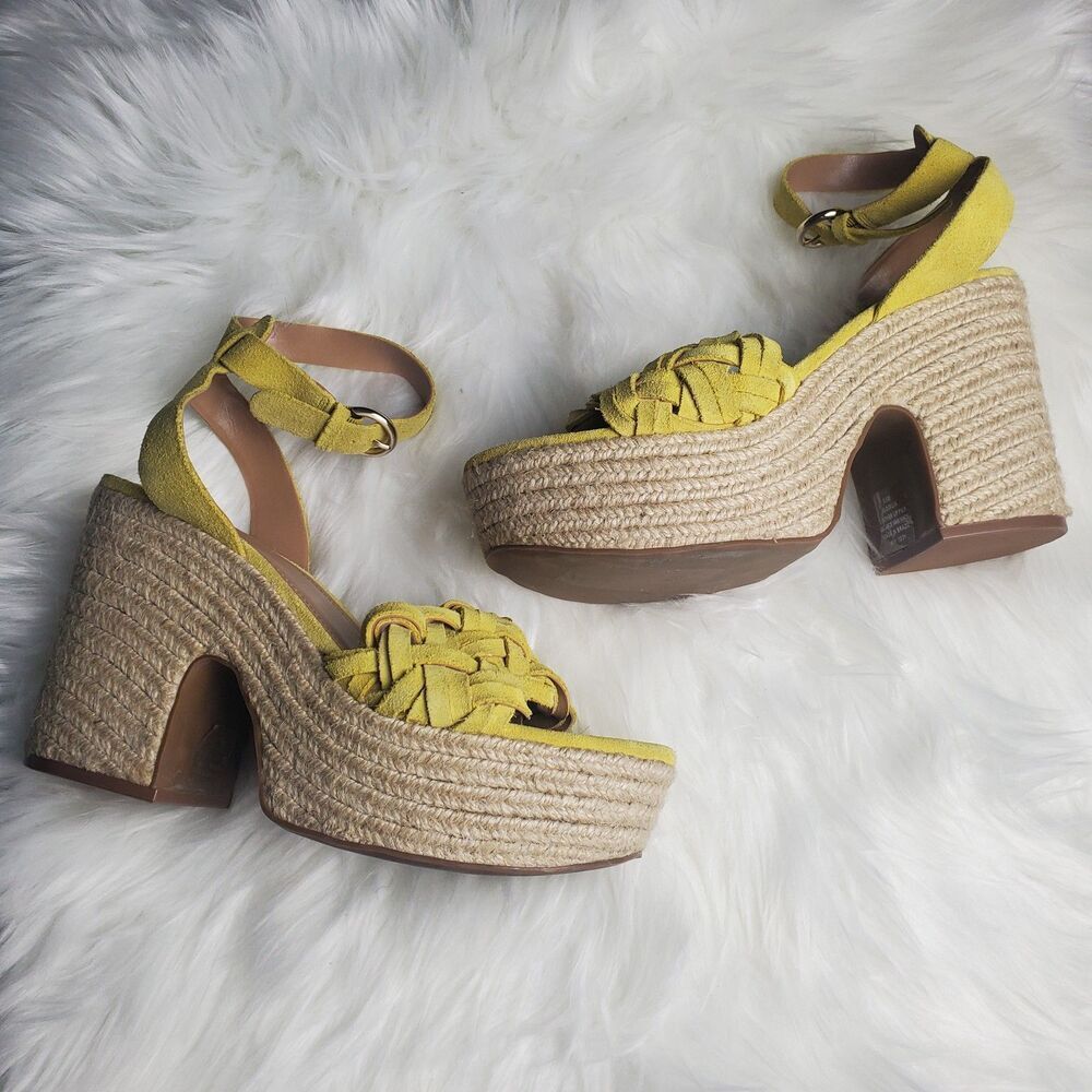Marc Fisher Yellow Braided Espadrille Platform Sandals